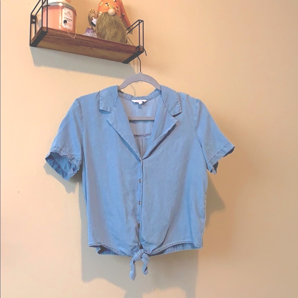 Candie’s Tie Front Light-Blue Blouse